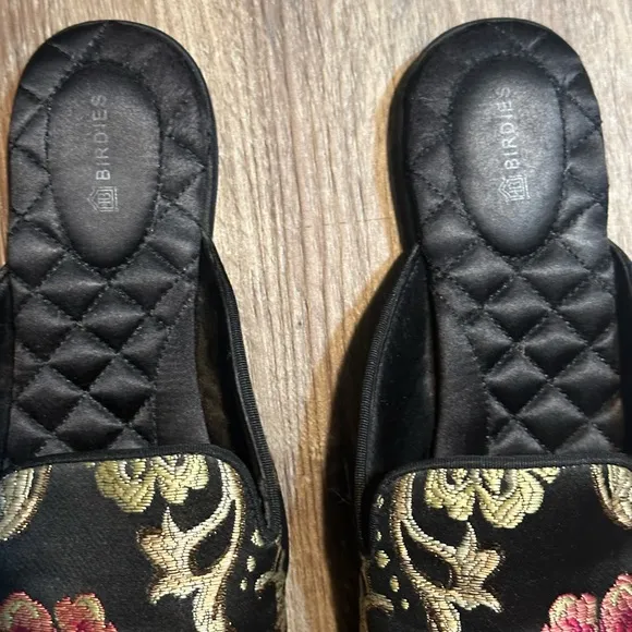 Birdies Phoebe mules  iconic Black and Gold Mules with Quilted Soles women sz9