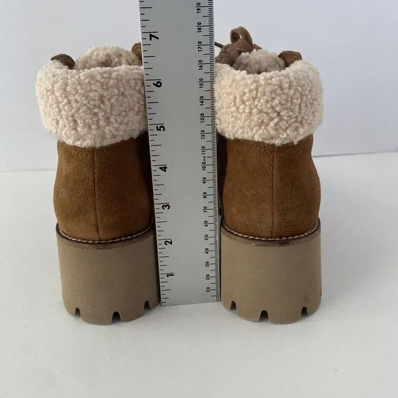 Blondo Devin Waterproof Leather Boots Size 6.5 Hiker Laces up Faux Shearing Cuff