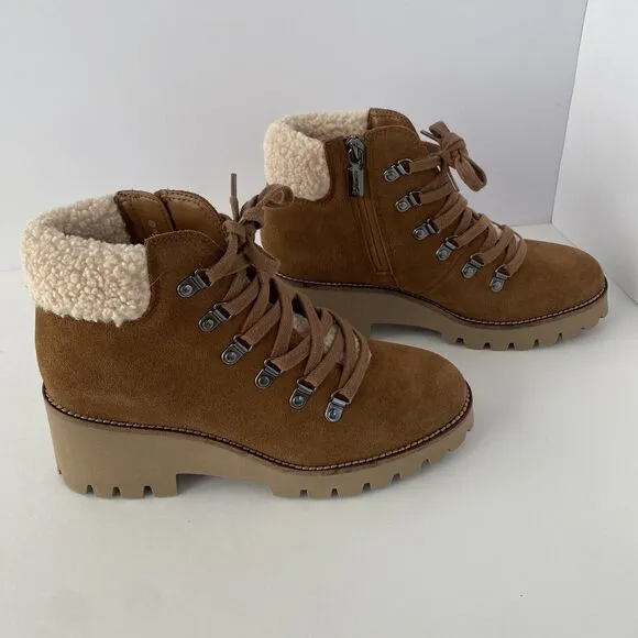 Blondo Devin Waterproof Leather Boots Size 6.5 Hiker Laces up Faux Shearing Cuff