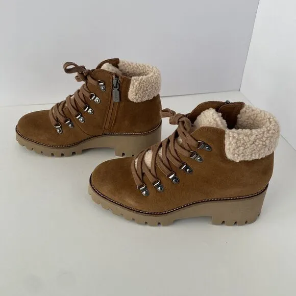Blondo Devin Waterproof Leather Boots Size 6.5 Hiker Laces up Faux Shearing Cuff