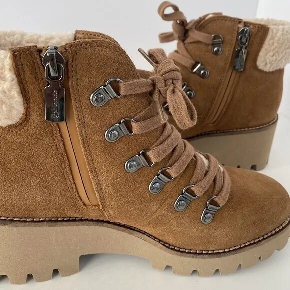 Blondo Devin Waterproof Leather Boots Size 6.5 Hiker Laces up Faux Shearing Cuff