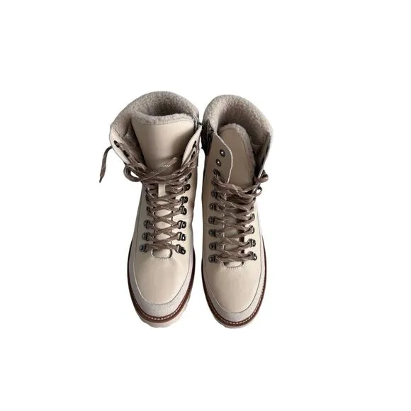 Blondo Natashia Womens Bone Leather Waterproof Faux Shearling Cuff Boots Size 9M