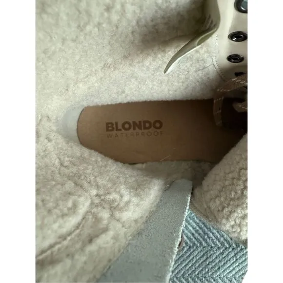 Blondo Natashia Womens Bone Leather Waterproof Faux Shearling Cuff Boots Size 9M