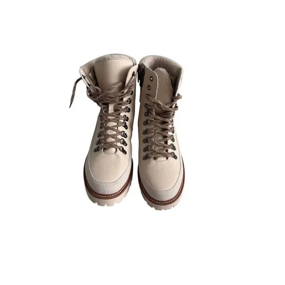 Blondo Natashia Womens Bone Leather Waterproof Faux Shearling Cuff Boots Size 9M