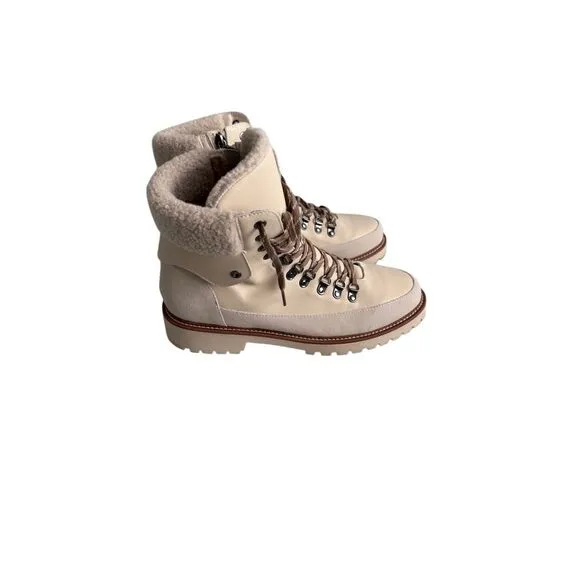 Blondo Natashia Womens Bone Leather Waterproof Faux Shearling Cuff Boots Size 9M
