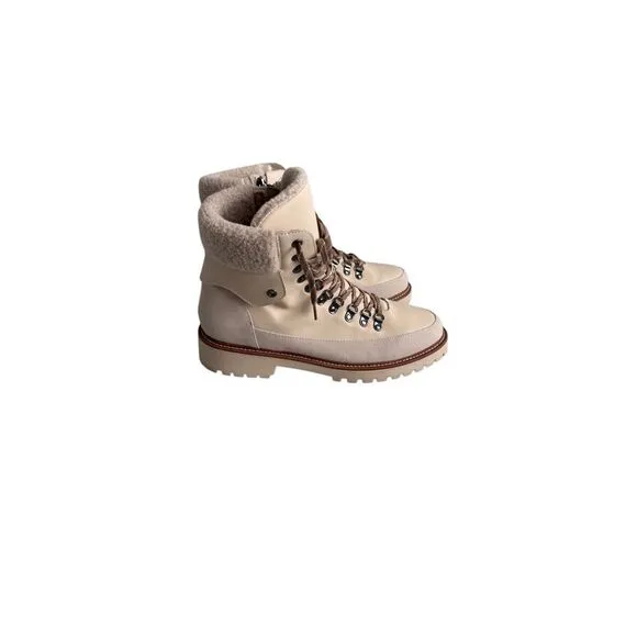Blondo Natashia Womens Bone Leather Waterproof Faux Shearling Cuff Boots Size 9M