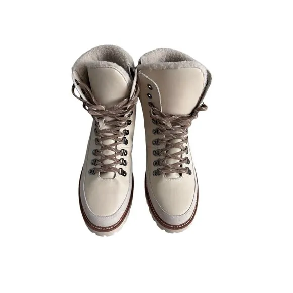 Blondo Natashia Womens Bone Leather Waterproof Faux Shearling Cuff Boots Size 9M