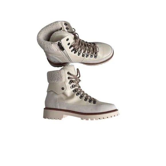 Blondo Natashia Womens Bone Leather Waterproof Faux Shearling Cuff Boots Size 9M