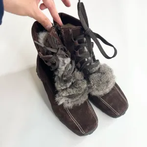 Blondo Size 37 Womens Brown Suede Rabbit fur Lace up Snow Winter Hiking boots