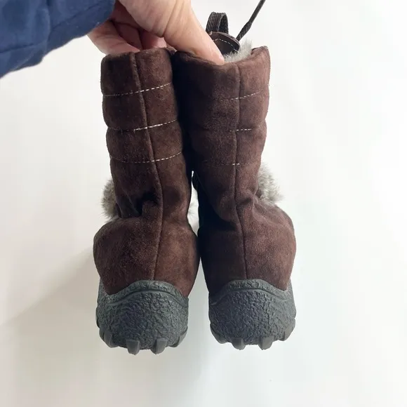 Blondo Size 37 Womens Brown Suede Rabbit fur Lace up Snow Winter Hiking boots