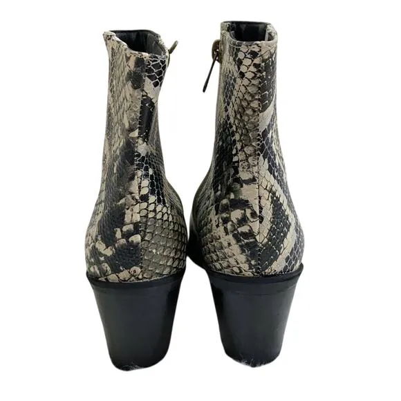 Blondo Tan/Black Snake Print Leather Pointy Toe Ankle Boots Size 7.5 Waterproof