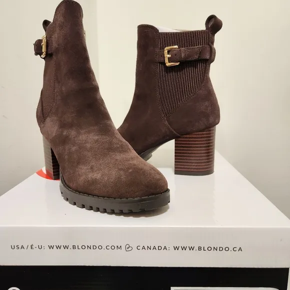 BLONDO TOBI WATERPROOF BOOTIE ANKLE BOOT SIZE 7 WITH BOX DARK BROWN SUEDE