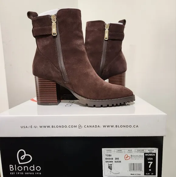 BLONDO TOBI WATERPROOF BOOTIE ANKLE BOOT SIZE 7 WITH BOX DARK BROWN SUEDE