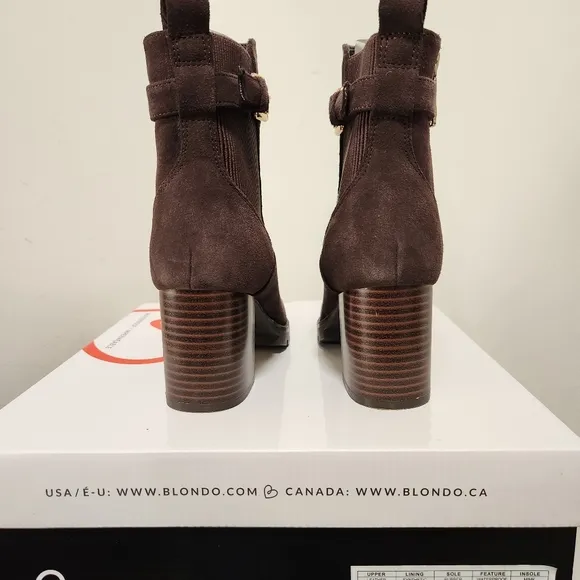 BLONDO TOBI WATERPROOF BOOTIE ANKLE BOOT SIZE 7 WITH BOX DARK BROWN SUEDE