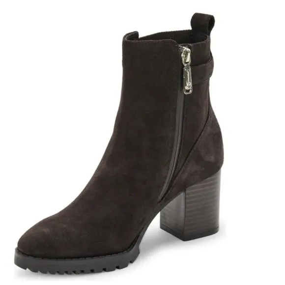BLONDO TOBI WATERPROOF BOOTIE ANKLE BOOT SIZE 7 WITH BOX DARK BROWN SUEDE