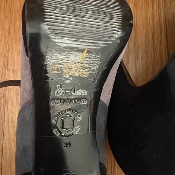 Boden Size 8 Black &amp; Gray Suede Round Toe T-Strap Mary Jane High Heel Pumps Shoe