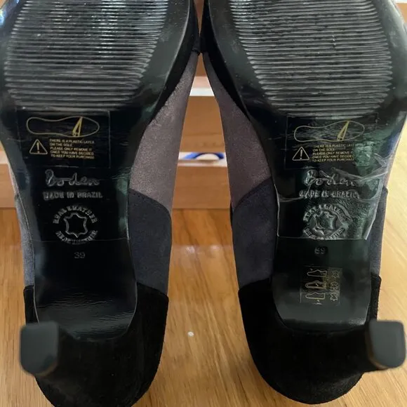 Boden Size 8 Black &amp; Gray Suede Round Toe T-Strap Mary Jane High Heel Pumps Shoe