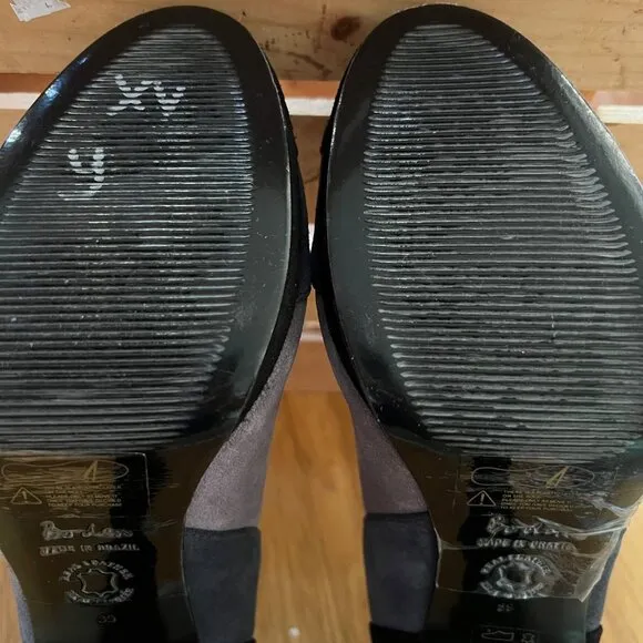 Boden Size 8 Black &amp; Gray Suede Round Toe T-Strap Mary Jane High Heel Pumps Shoe