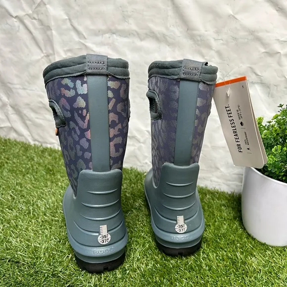 Bogs Kids' Neo-Classic Metallic Leopard Waterproof Winter Boots zs10Misty Grey