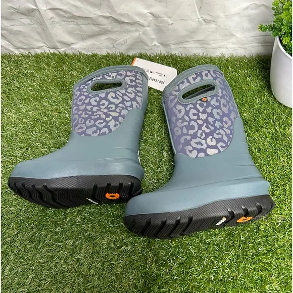 Bogs Kids' Neo-Classic Metallic Leopard Waterproof Winter Boots zs10Misty Grey