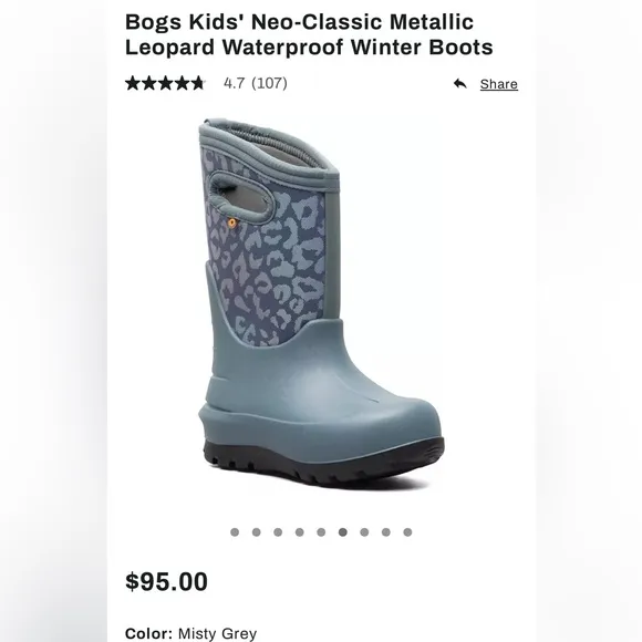 Bogs Kids' Neo-Classic Metallic Leopard Waterproof Winter Boots zs10Misty Grey