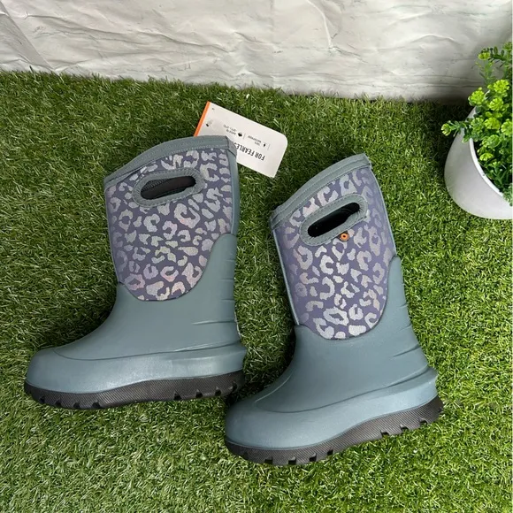 Bogs Kids' Neo-Classic Metallic Leopard Waterproof Winter Boots zs10Misty Grey