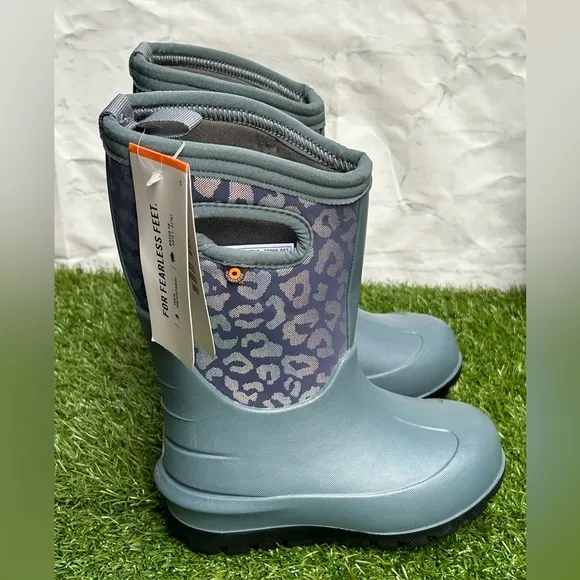 Bogs Kids' Neo-Classic Metallic Leopard Waterproof Winter Boots zs10Misty Grey