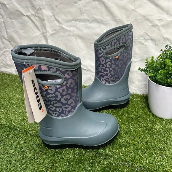 Bogs Kids' Neo-Classic Metallic Leopard Waterproof Winter Boots zs10Misty Grey