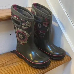Bogs kids winter snow rain boots floral classic pansies size 12 pink brown