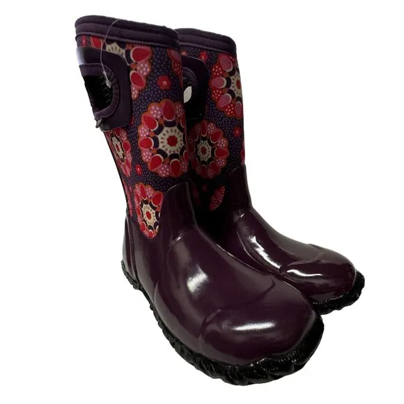 Bogs North Hampton Kaleidoscope Girls 13 Purple Rubber Waterproof Rain Boots