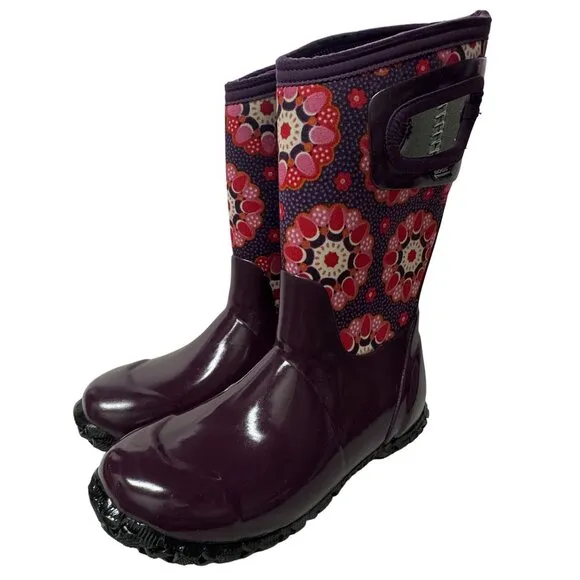 Bogs North Hampton Kaleidoscope Girls 13 Purple Rubber Waterproof Rain Boots