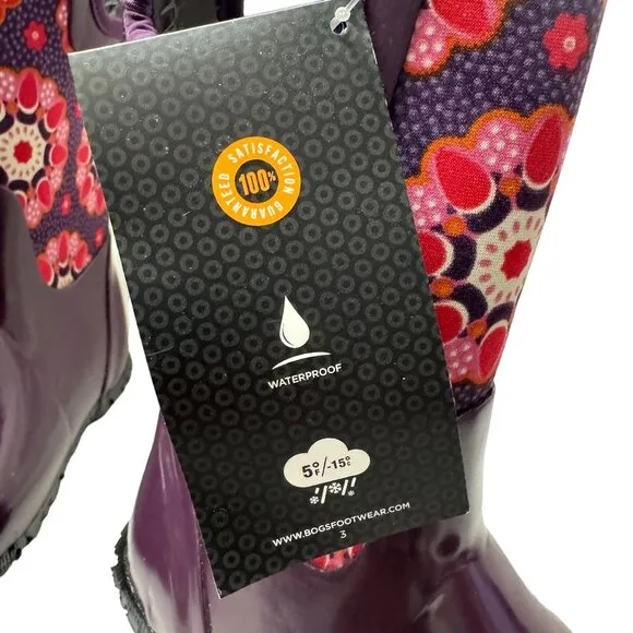 Bogs North Hampton Kaleidoscope Girls 13 Purple Rubber Waterproof Rain Boots