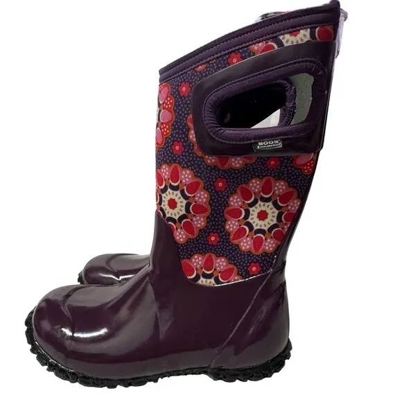 Bogs North Hampton Kaleidoscope Girls 13 Purple Rubber Waterproof Rain Boots