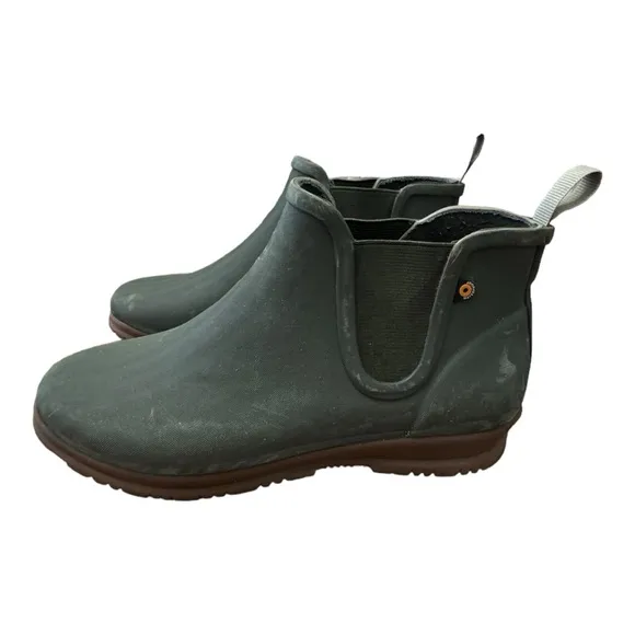 Bogs Sweetpea Slip On Rain Boots Waterproof Olive Green Ankle Women’s Size 7