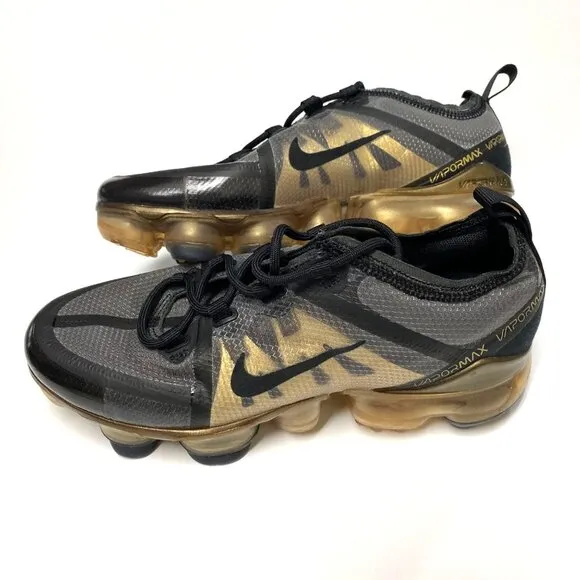 boys size 5Y Nike vapormax AJ2616-004 black gold sneakers running shoes EUR 37.5