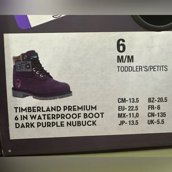 BRAND NEW! Toddler Purple &amp; Gold Timberland Boots - Sz. 6