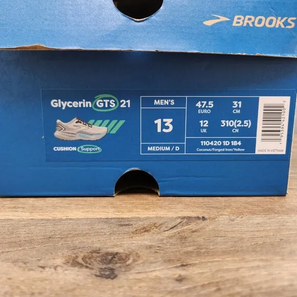 Brooks Glycerin GTS 21 Size 13 Mens Coconut Grey Black Forged Iron Casual Shoes
