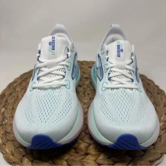 BROOKS Glycerin GTS 22 Running Shoe White Limpet Shell Amparo Blue Size 8.5 WIDE