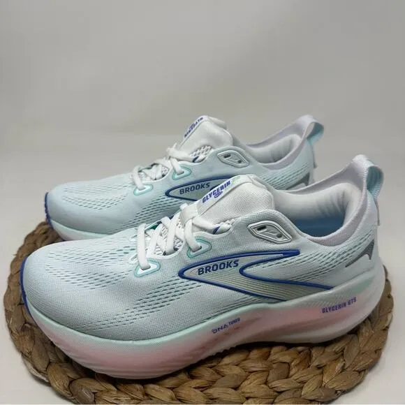 BROOKS Glycerin GTS 22 Running Shoe White Limpet Shell Amparo Blue Size 8.5 WIDE
