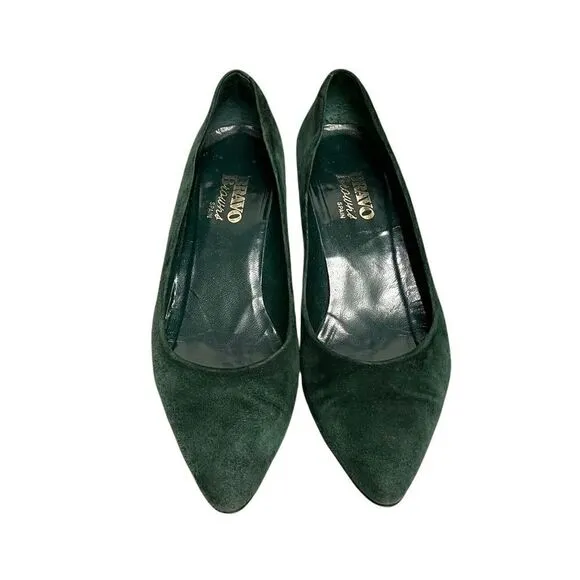 BROWNS Bravo Browns Green Suede Slip On Shoes Heels Pumps Made In Spain 6.5