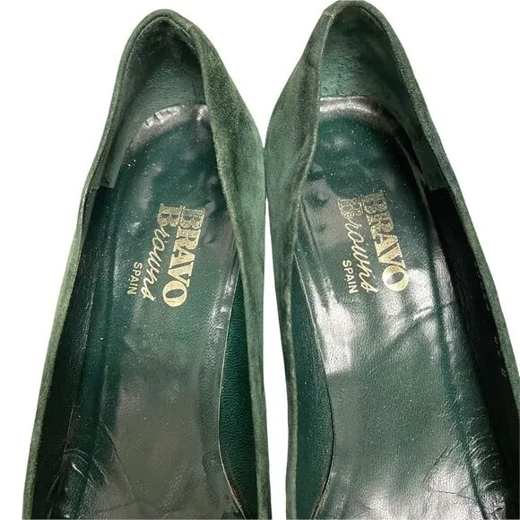 BROWNS Bravo Browns Green Suede Slip On Shoes Heels Pumps Made In Spain 6.5