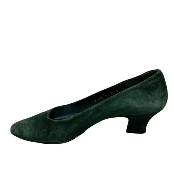 BROWNS Bravo Browns Green Suede Slip On Shoes Heels Pumps Made In Spain 6.5
