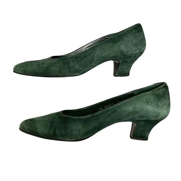 BROWNS Bravo Browns Green Suede Slip On Shoes Heels Pumps Made In Spain 6.5