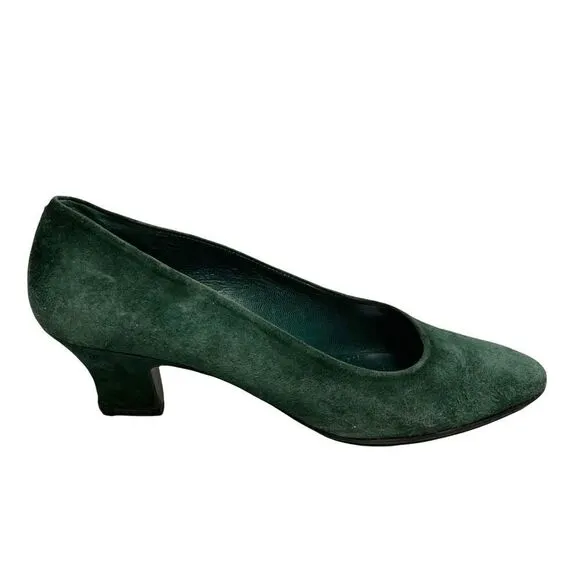 BROWNS Bravo Browns Green Suede Slip On Shoes Heels Pumps Made In Spain 6.5