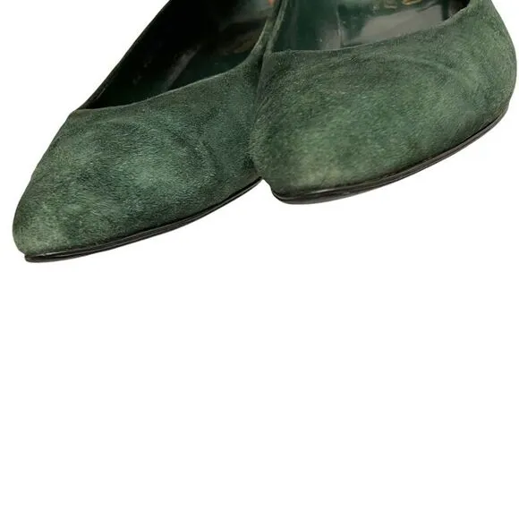 BROWNS Bravo Browns Green Suede Slip On Shoes Heels Pumps Made In Spain 6.5
