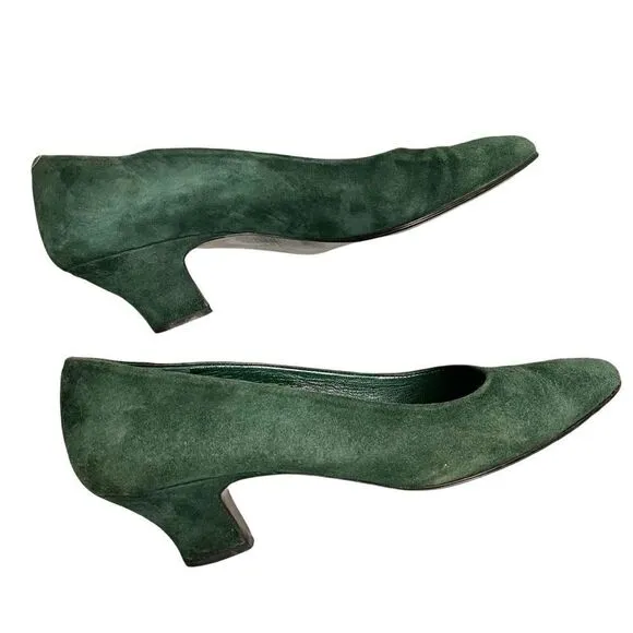 BROWNS Bravo Browns Green Suede Slip On Shoes Heels Pumps Made In Spain 6.5