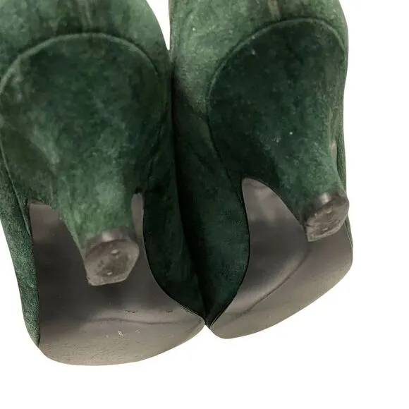 BROWNS Bravo Browns Green Suede Slip On Shoes Heels Pumps Made In Spain 6.5