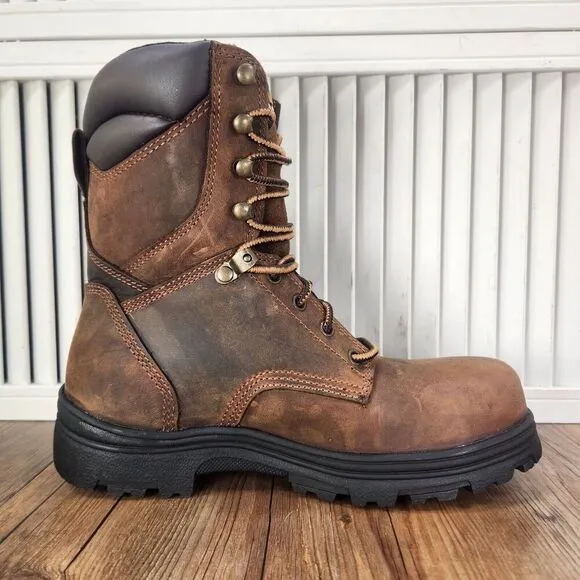 Carolina 8&quot; Waterproof Steel Toe Work Boots Men's 8 EE Wide Brown Leather CA3524