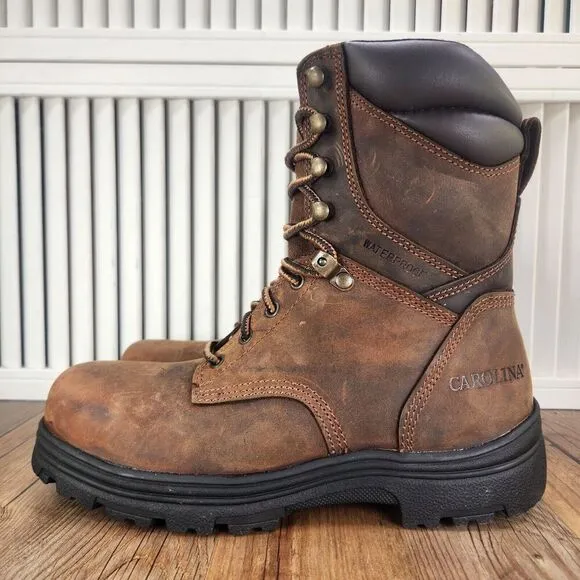 Carolina 8&quot; Waterproof Steel Toe Work Boots Men's 8 EE Wide Brown Leather CA3524