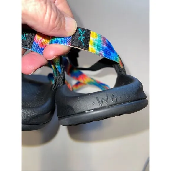Chaco Womens Sandals Sz 6 Rainbow Tie Dye Strappy Flat Hiking Waterproof USA